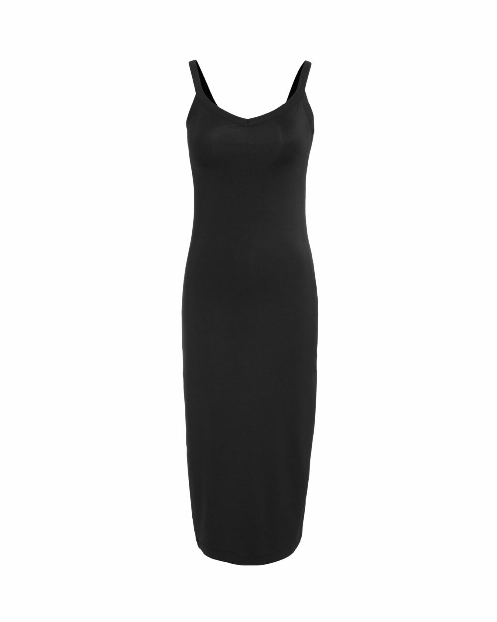 Goddess Ribbed Spaghetti Strap Dress - Black - Black / XS